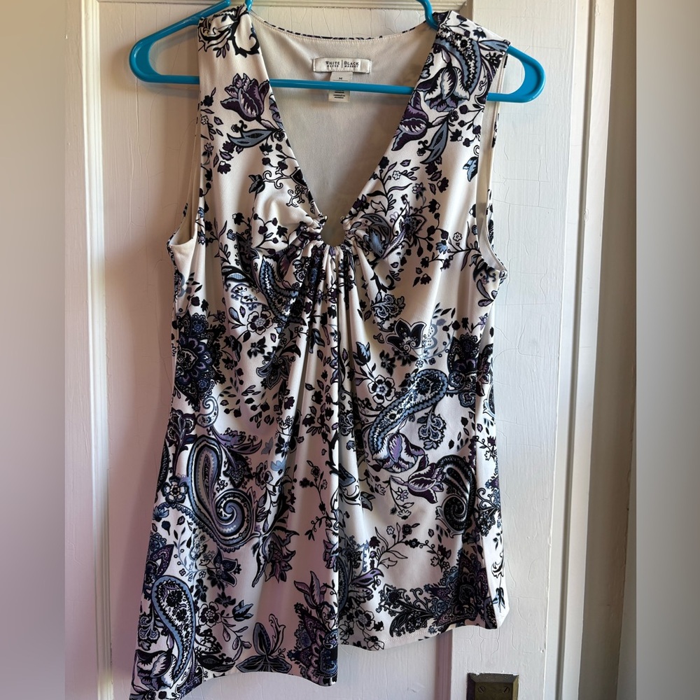 White House Black Market Purple Floral Sleeveless Blouse